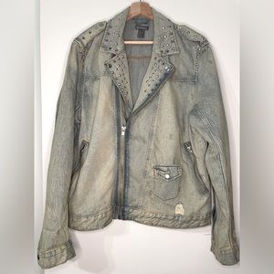 Denim jacket with studded details.